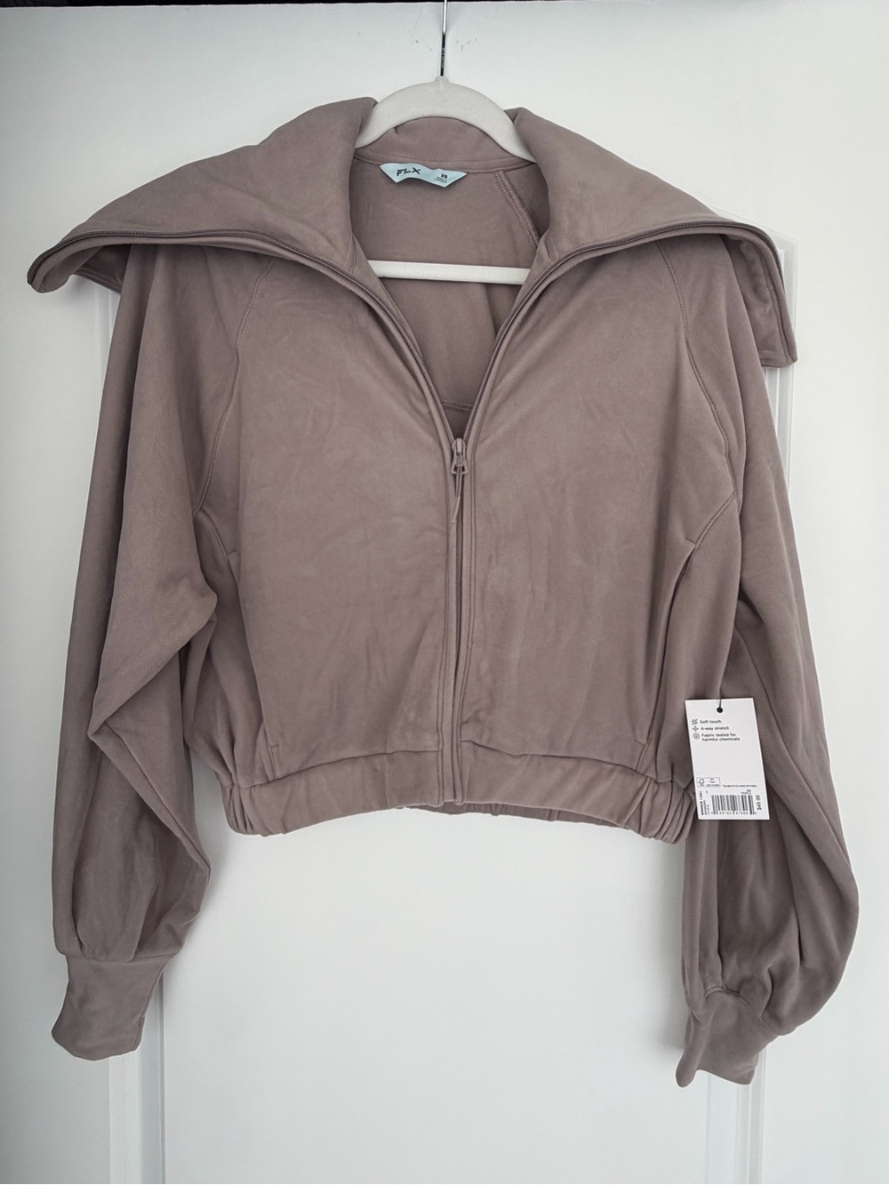 FLX Athleisure Cropped Full Zip Jacket Taupe Size XS NWT